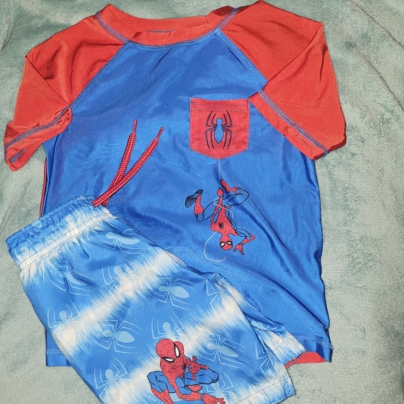 Spiderman Other - Spiderman Kids Swim Rashguard - Blue and Red